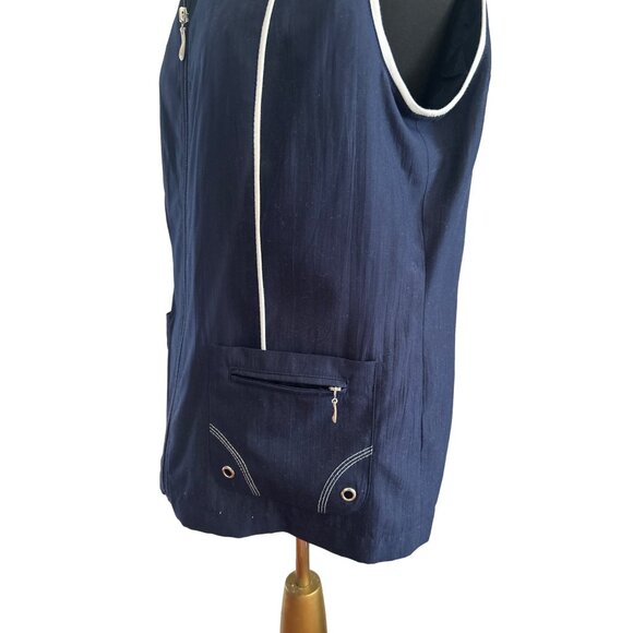 Allison Dailey Navy Blue Sleeveless Zip Up Vest, Size 12 - Picture 2 of 7
